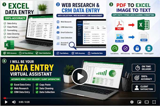 excel data entry, web research, copy paste and CRM data entry