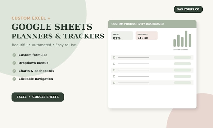 design a custom excel or google sheets planner and tracker