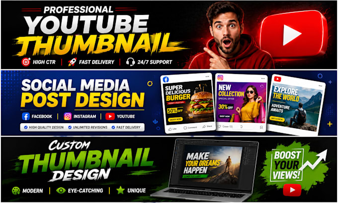 design professional youtube thumbnail and social media posts