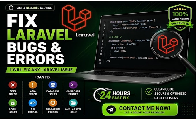 fix laravel bugs, errors and database issues