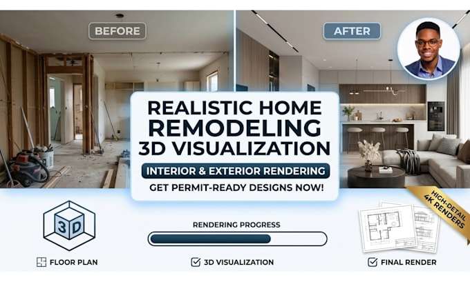 do realistic home remodeling 3d visualization interior, exterior rendering