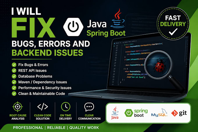 fix java spring boot bugs, errors and backend issues