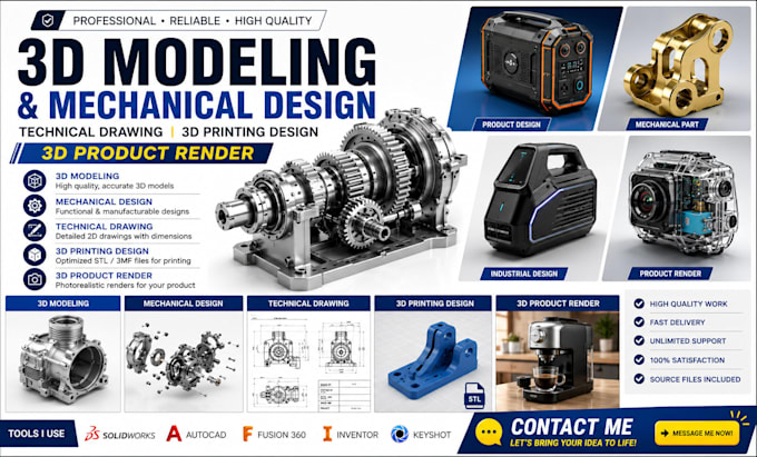 do 3d modeling mechanical technical drawing 3d printing design 3d product render