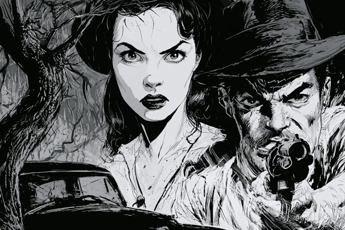 create noir horror and dark comic art for your story