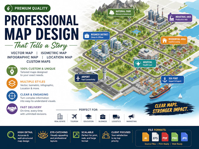 create vector map, isometric map, infographic map, location map and custom map