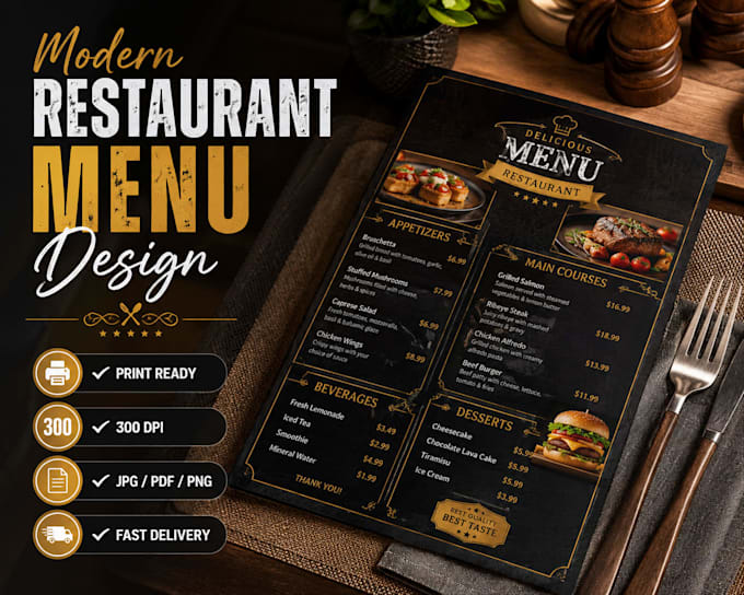 design a modern restaurant menu