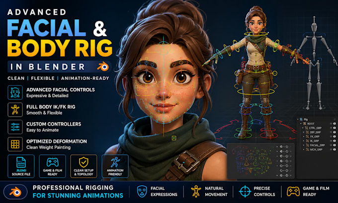 create advanced facial and body rig in blender