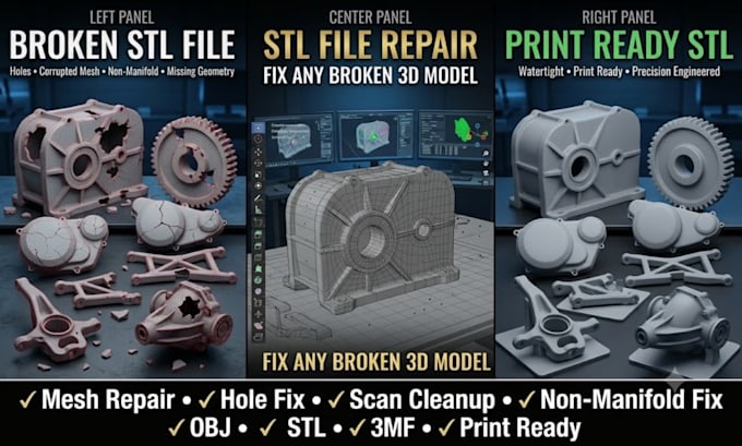 create repair fix broken stl file, mesh edit custom modification 3d scan cleanup