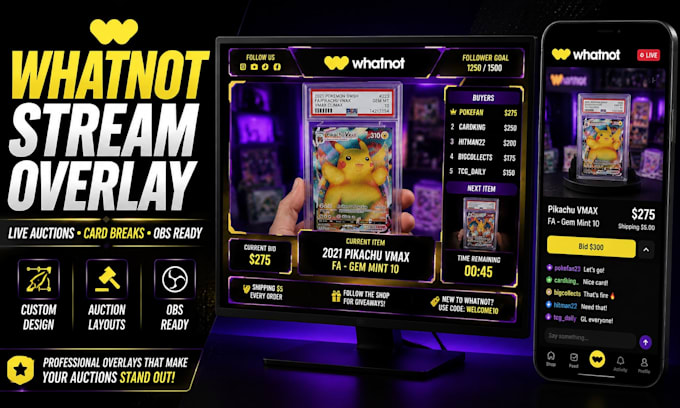 design a professional whatnot stream overlay for live auctions