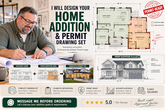 home addition architectural plans, connecting structure, permit set