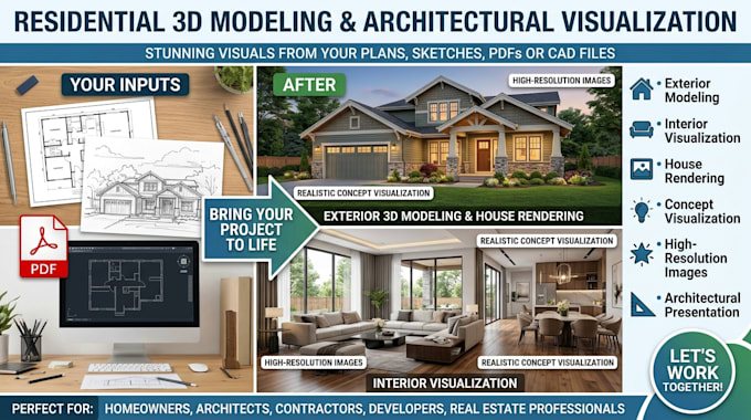 create residential 3d model house exterior interior architectural visualization