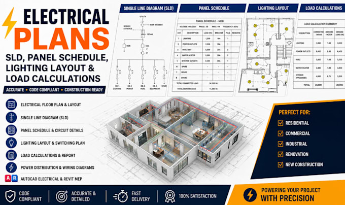electrical plans sld panel schedule lighting layout and load calculations