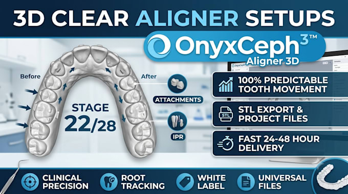 create onyxceph 3d clear aligner treatment plans and aligner setups