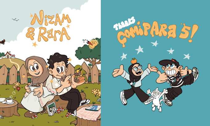 animate playful couple cartoon illustration