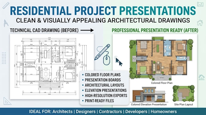 create architectural presentation drawing colored floor plan building design