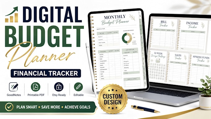 create canva digital budget planner, financial tracker, saving bill logbook