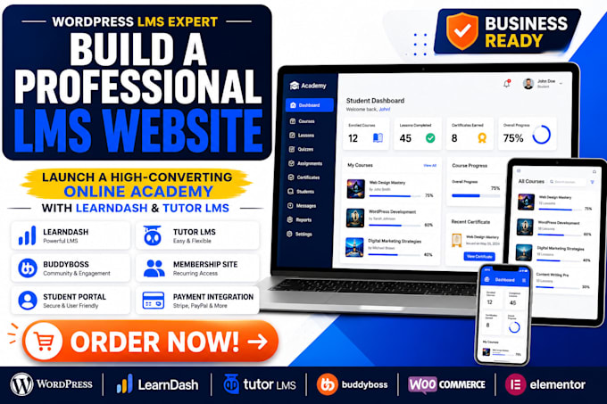 build learndash or tutor lms elearning website with membership