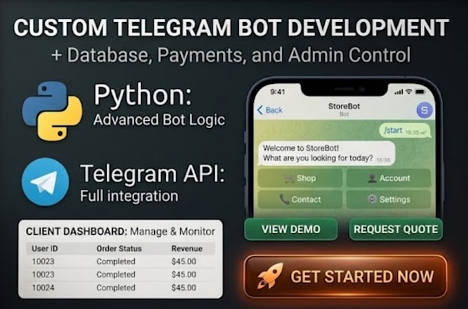 develop a custom telegram bot with database integration and admin panel