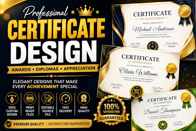 design editable certificate templates, degree, or award certificates