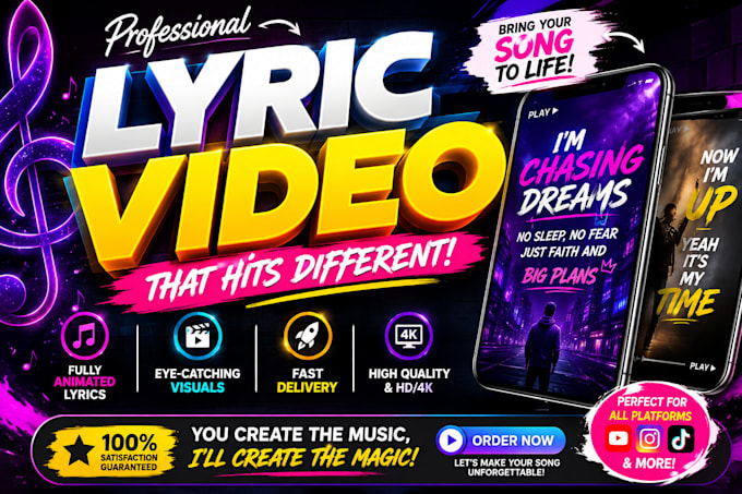create professional custom 2d, 3d music lyric video animation
