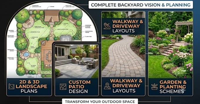 do backyard design, landscape plan, patio, deck, walkway garden layout