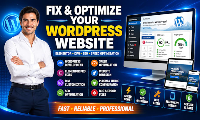 build divi wordpress website fix bugs in divi website divi builder elementor pro