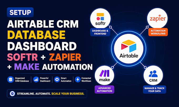 setup airtable crm database dashboard softr zapier make automation
