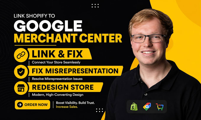 link shopify to google merchant centre, fix misrepresentation, redesign store