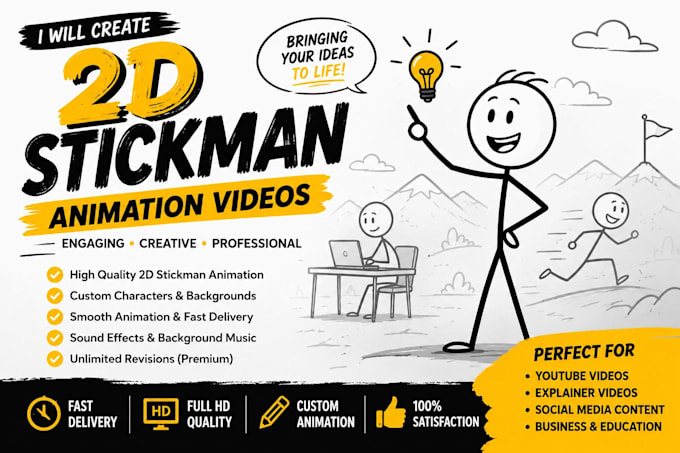 create a professional 2d stickman  animation explainer videos