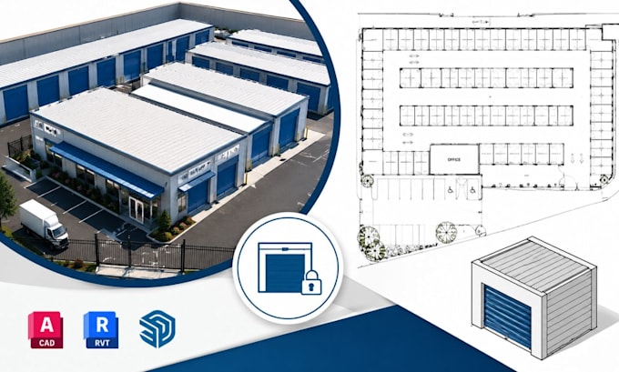 self storage facility design, storage unit architectural drawing, cad