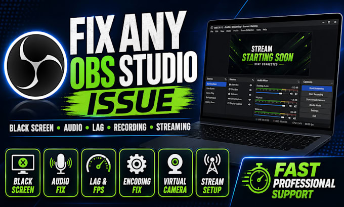 fix obs studio issues, lag, black screen, audio, and streaming errors
