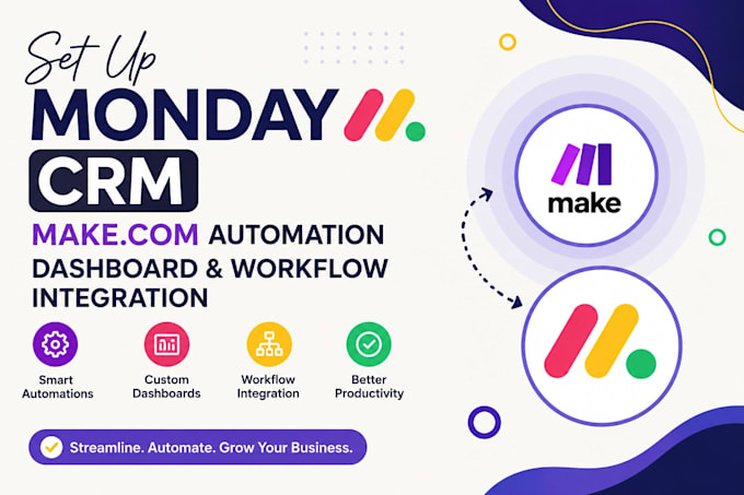 set up monday CRM makecom automation dashboard workflow integration
