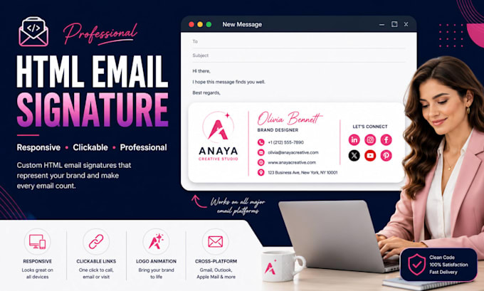 design a clickable responsive HTML email signature