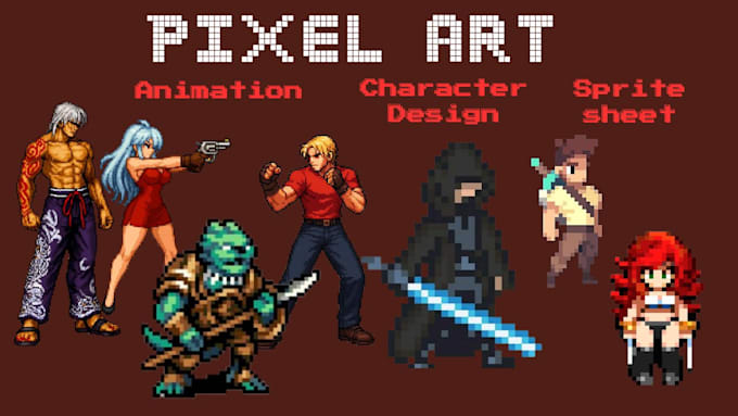 create pixel art character sprites and animations, pixel game assets