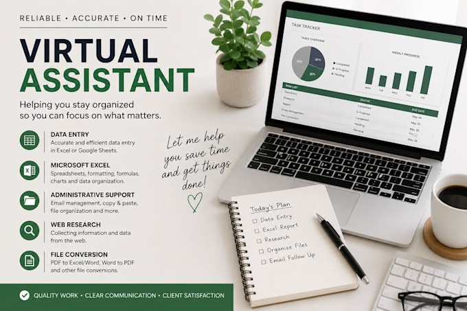 be your virtual assistant for data entry, exel and adminstrative tasks