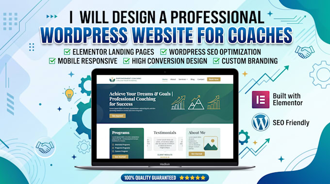 design coaches wordpress elementor website, wordpress landing page wordpress seo
