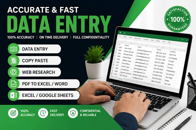 do accurate data entry, excel, copy paste and wep research