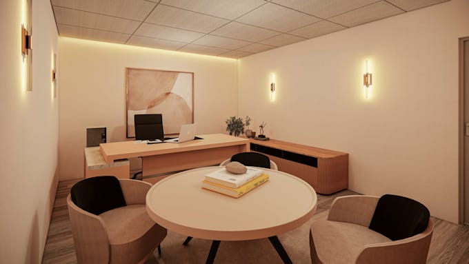 design modern office interior and 3d architectural visualisation