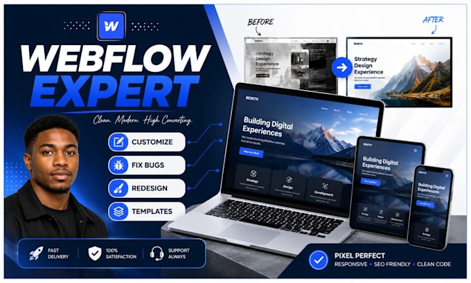 customize webflow edit webflow fix webflow bug redesign design webflow template