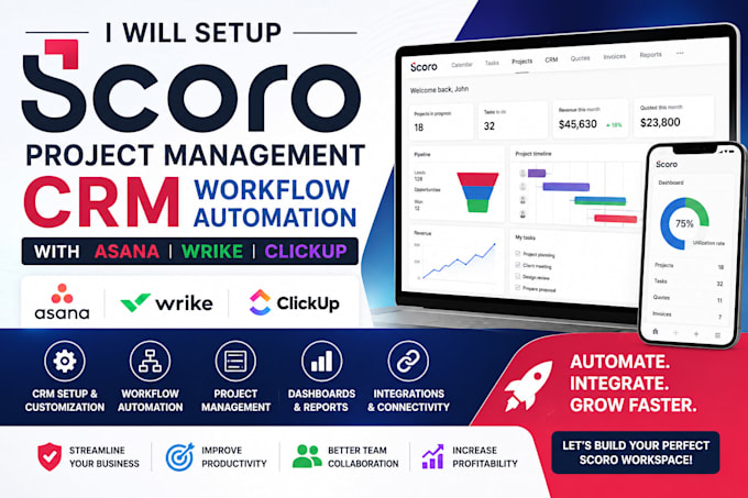 scoro project management CRM workflow automation with asana wrike clickup