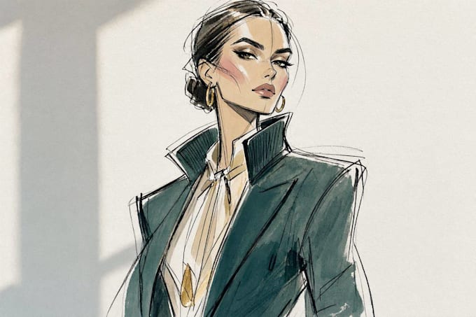 draw a fashion illustration, sketch, portrait