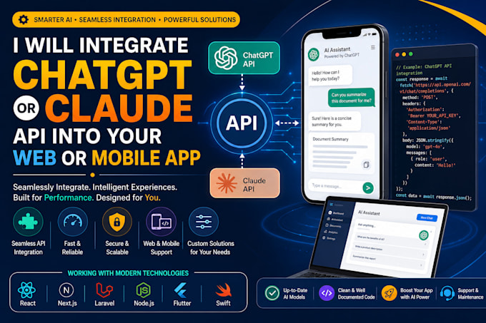 integrate chatgpt or claude API into your web or mobile app