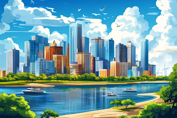 create a landscape and urban vector art illustration