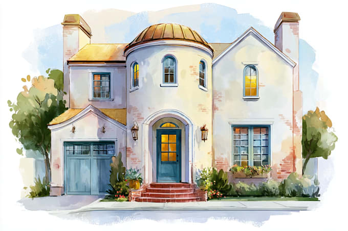 do an watercolor house portrait