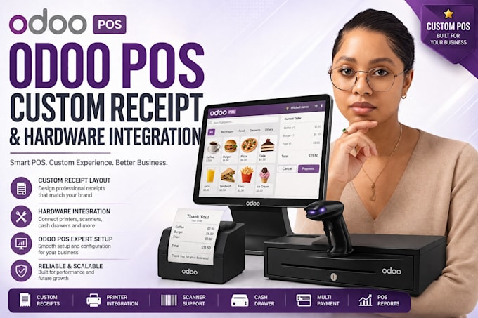configure odoo pos custom receipt layout and hardware integration