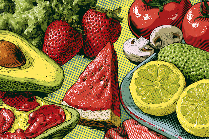design creative pop art food illustrations for restaurants