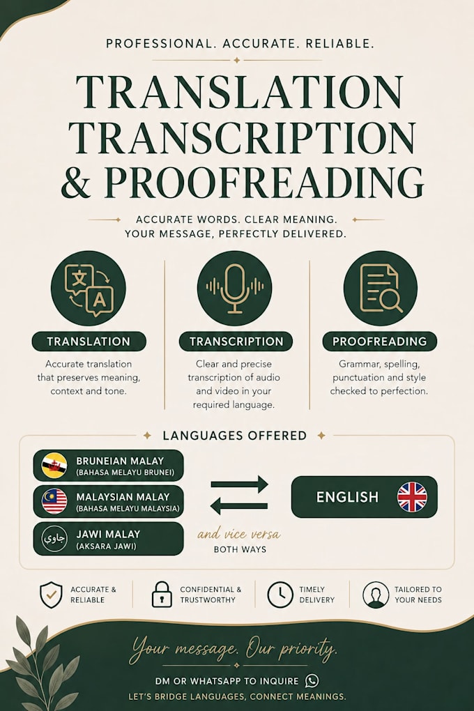translate, transcript, proofread malay