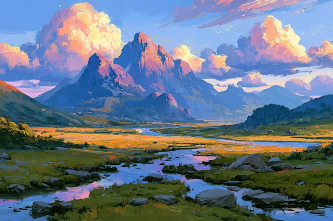 hand paint landscape painting on canvas