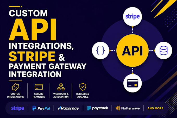 build custom API integrations, stripe and payment gateway integration