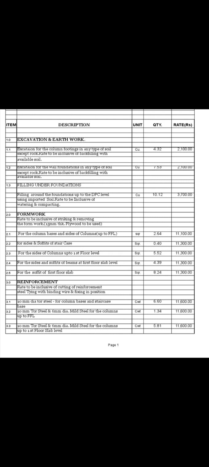 prepare construction cost estimation and quantity takeoff